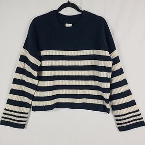 Joie Women's Ivory Blue Striped 100% Cashmere Sweater Sz L